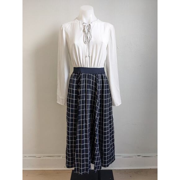 Ted Baker Size 1 US 4 Fancesa Combo Dress White Navy Blue Plaid Long Sleeves - Picture 2 of 16